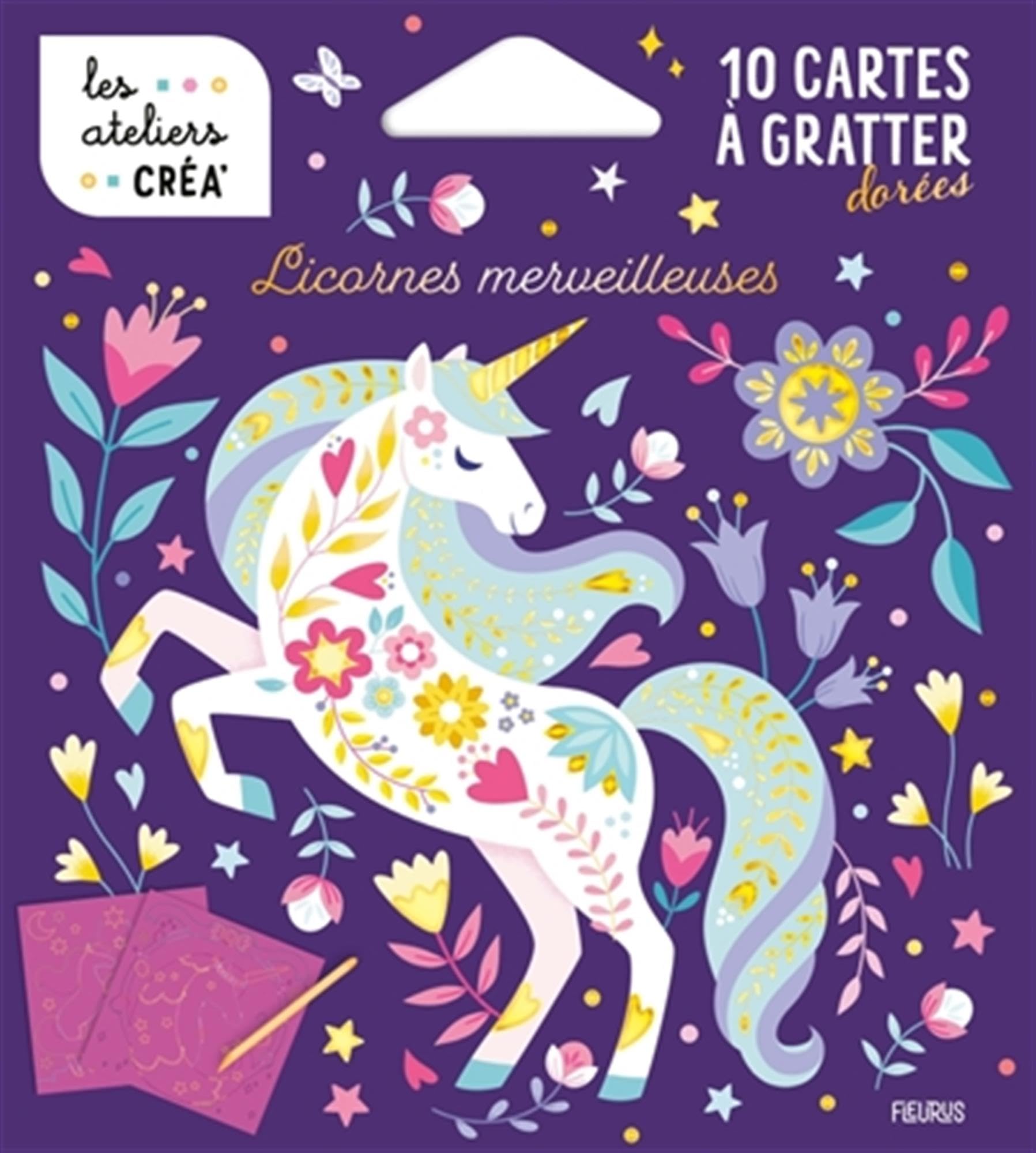 10 cartes à gratter - Licornes merveilleuses: 10 cartes à gratter dorées, 1 stylet en bois