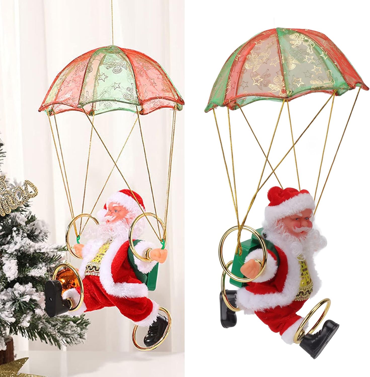 Parachute Toys, Cute Shape Hanging Outdoor Christmas Decorations Electric Singing and Dancing Battery Powered Christmas Ornaments for Window Doors Trees (Circling)