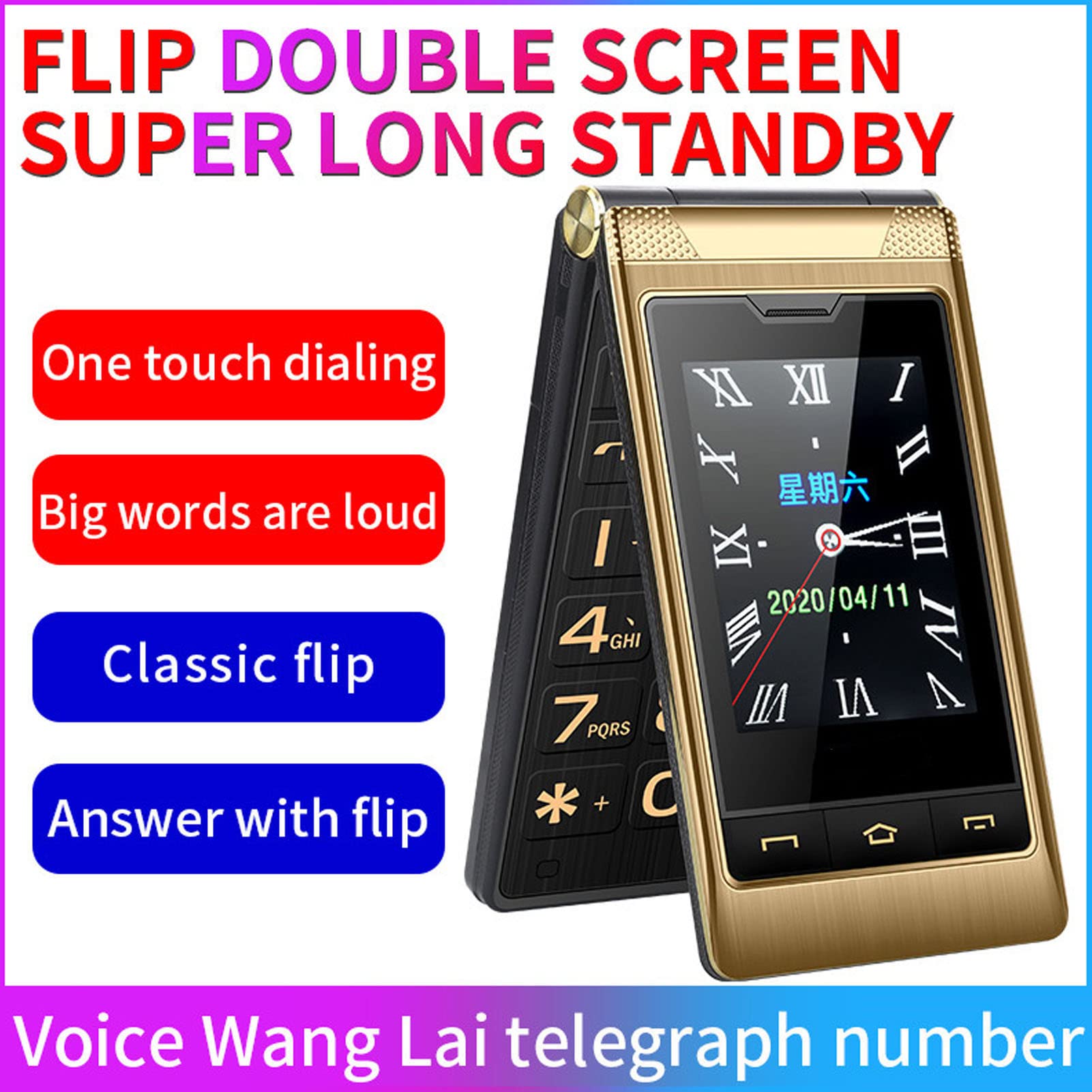 Telefono Cellulare Flip Sbloccato per Anziani, Telefono Cellulare a Pulsanti Grandi 2/3G, 5900MAh, Pulsante SOS, Torcia, Doppia SIM, Voce Forte, Schermo da 3" Telefono con Funzionalità di(Appannare)