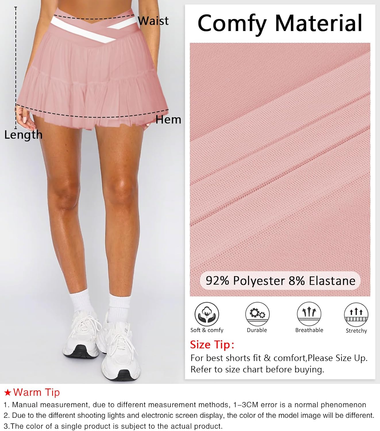 Women's Pleated Flowy Ruffle Tennis Skirt Skort for Women Crossover High Waisted Mini Golf Athletic Skirt with Shorts - Image 5