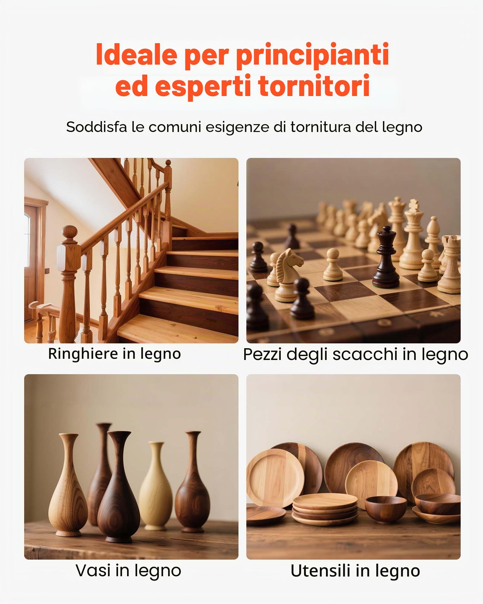 VEVOR Set di Utensili per Tornitura per Legno 6 pezzi, Set di Scalpelli per Tornio Utensili per Sgrossatura Finitura, Strumenti per Tornitura Lavorazione del Legno Fai da te