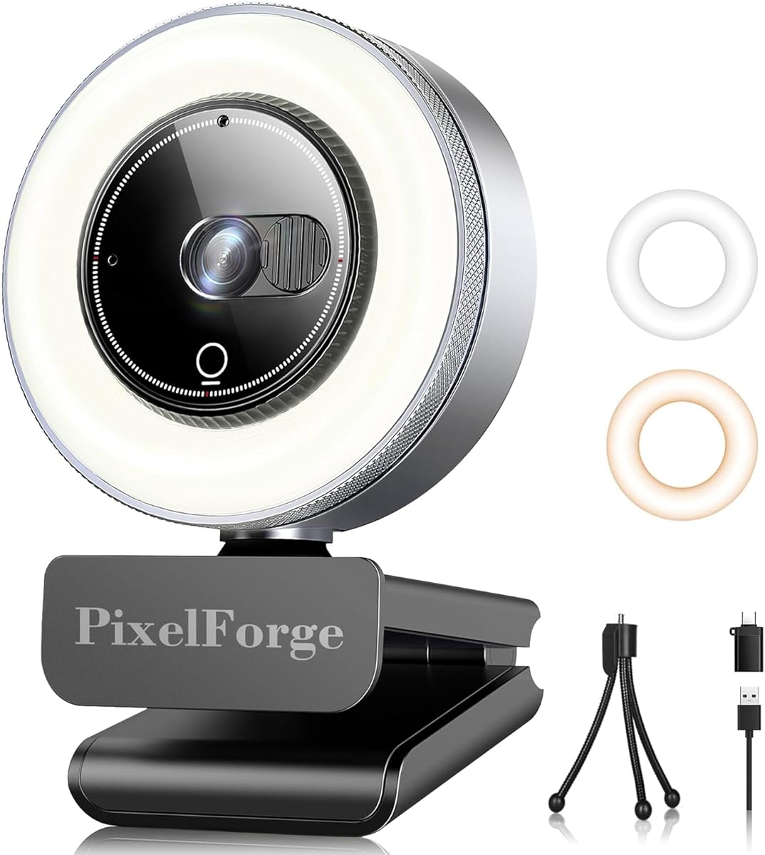 PixelForge 2K Webcam for PC with Microphone & Light & Privacy Cover, Web Camera for Desktop Computer/Laptop/Monitor/Mac, USB Streaming Camera for Zoom/Skype/Teams/Video Calling/Studying and Conference : Electronics