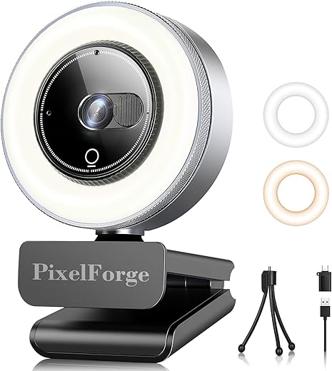 2K Webcam for PC with Microphone & Light & Privacy Cover, Web Camera for Desktop Computer/Laptop/Monitor/Mac, USB Streaming Camera for Zoom/Skype/Teams/Video Calling/Studying and Conference