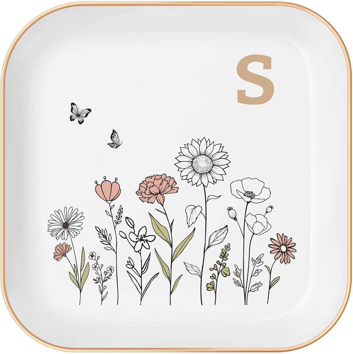 Gifts for Women – Initial Ring Dish with Floral Initial Design, Gift Boxed – Perfect Birthday Gifts for Mom, Girls, Best Friend, Bride, or Girlfriend – Mothers Day Gifts and Graduation Gift
