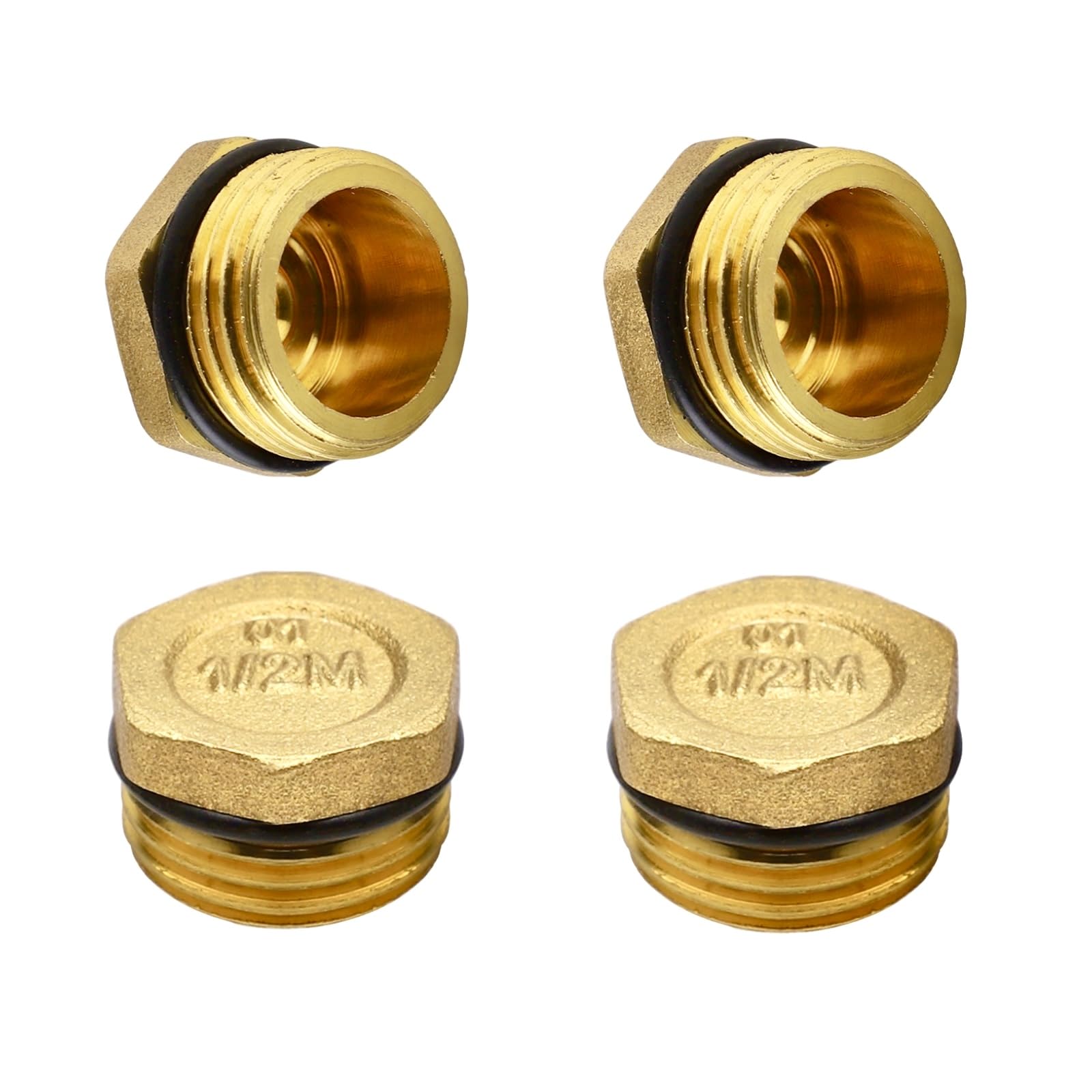 4 PCS Bouchons en Laiton, Filetage Extérieur 1/2" Pour Radiateurs, avec Anneau en Caoutchouc Répartiteurs et Chauffages Conduites d'eau Installation d'eau Potable Bouchon Radiateur