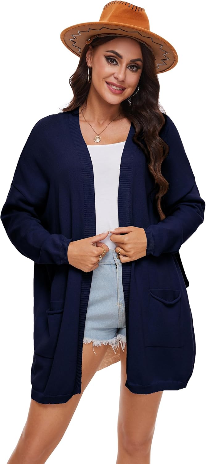 Women's 100% Cotton Lightweight Open Front Cardigans with Pockets Oversized Knit Casual Sweaters Outwear - Image 3