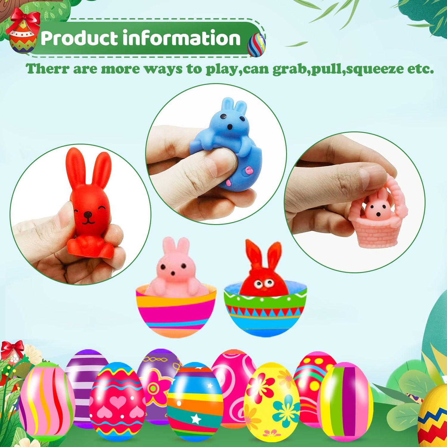 24 Pack Prefilled Easter Eggs with Squishy Toys Inside Bright Colorful Easter Eggs with Fidget Toys Great for Kids Girls Boys Easter Basket Stuffers Eggs Fillers Party Favors Gifts