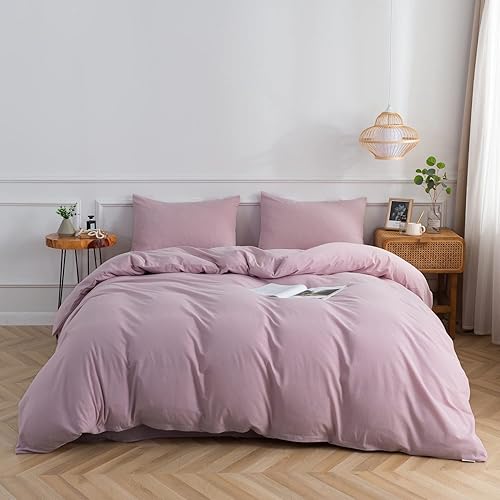 Juego de funda de edredón morada, funda de edredón 100% algodón lavado, juego de cama suave de lujo de 2 piezas con cierre de cremallera. Funda de