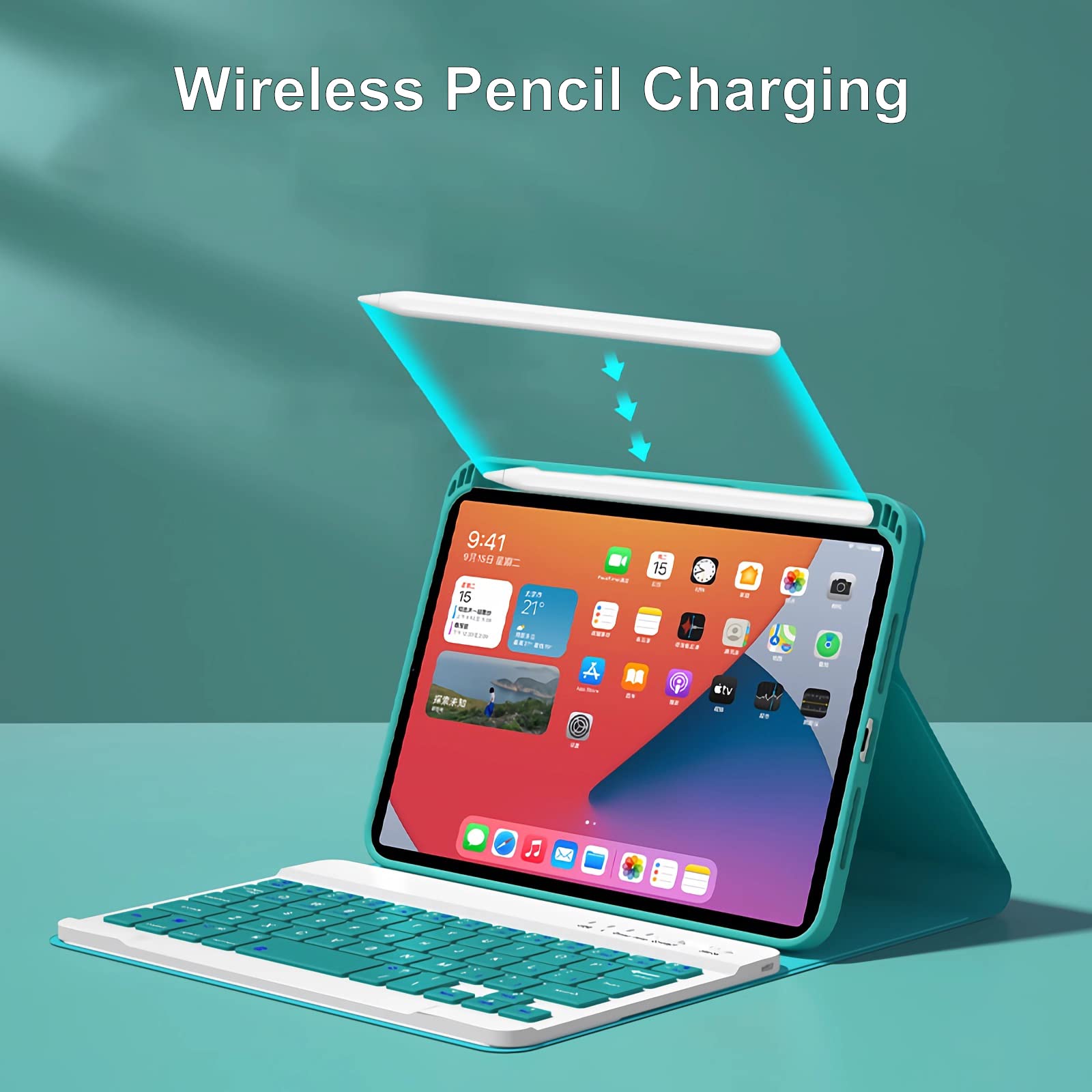 Etui na klawiaturę do iPad Air 5. generacji (2022) / Air 4th Gen (2020) 10,9 cala, 7 Kolorów Podświetlenia, Magnetycznie Odłączana Bezprzewodowa klawiatura Uchwytem na Myszką Bluetooth,Pink 1