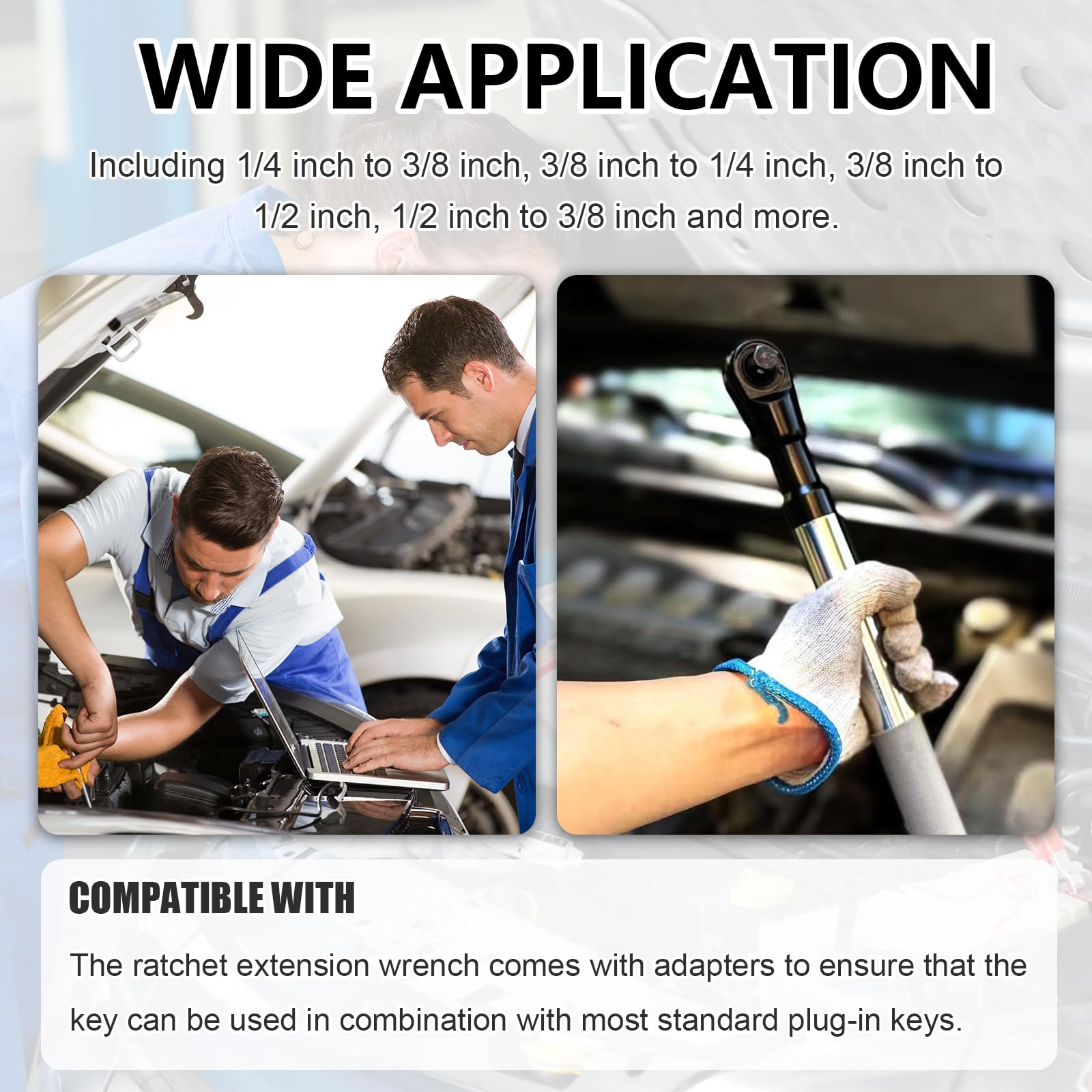 Prolunga Offset Pronte, Offset Extension Wrench, Chiave di Estensione Sfalsata con Adattatori da 1/2", 1/4" e 3/8", Prolunga Chiave a Cricchetto per Meccanici Artigiani del Garage Riparazione Auto