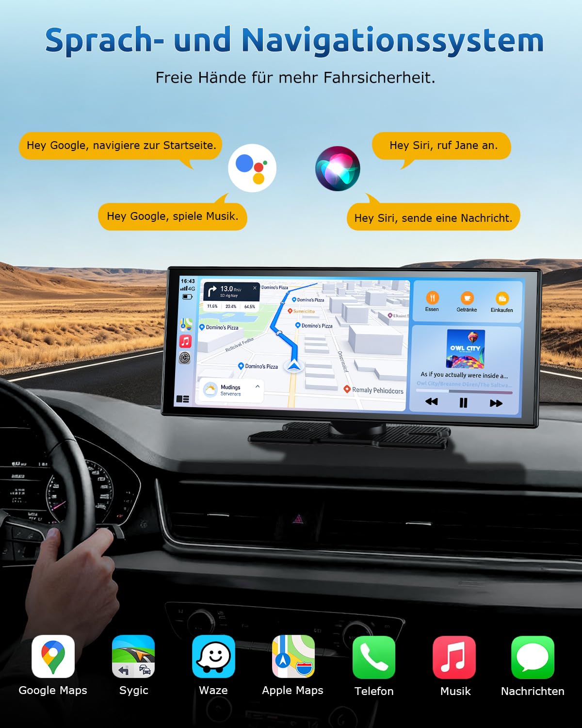ESSGOO 11 Zoll CarPlay Android Auto Display Wireless,4K 360° Fahrzeugkamera | Apple CarPlay Bildschirm,1920×720 Touchscreen,1080P Rückfahrkamera,Bluetooth 5.3,Mirror Link,GPS,Sprachsteuerung,Autoradio