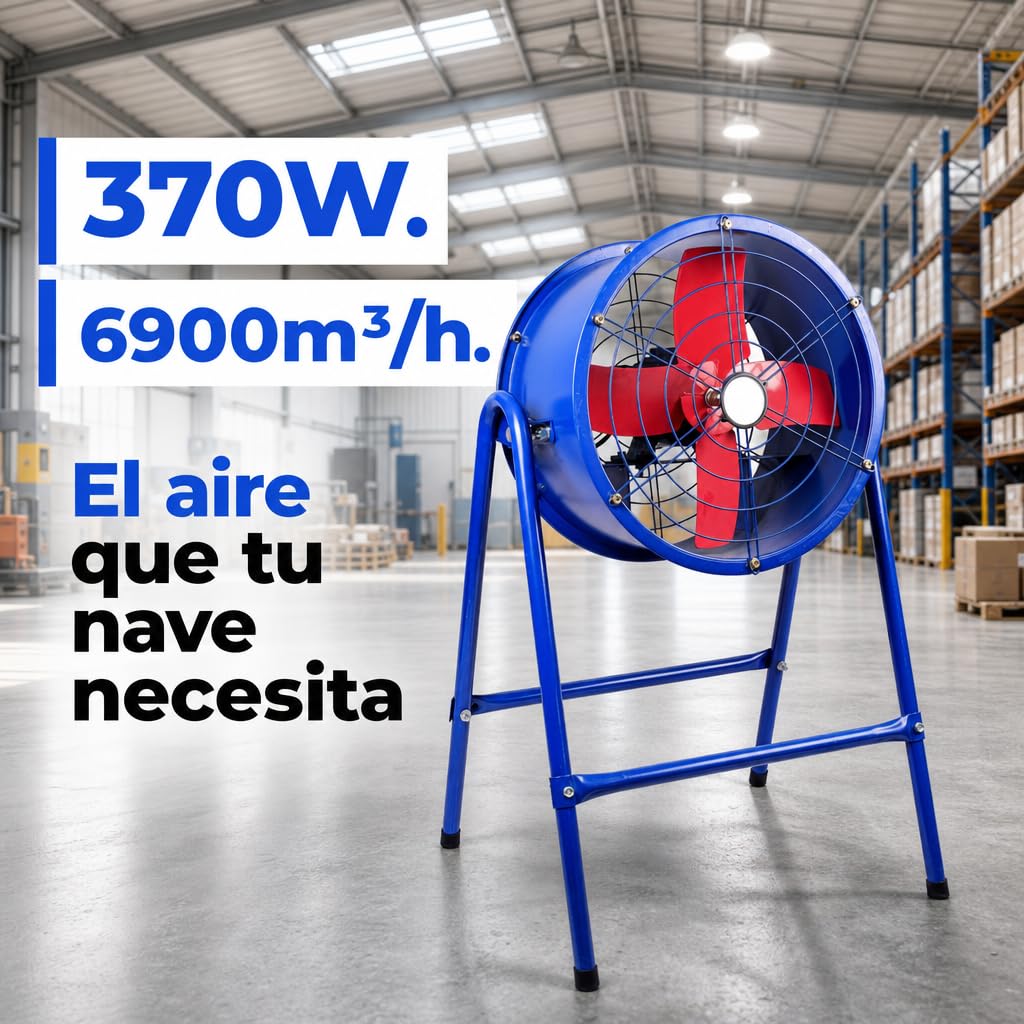 LUMIKING Ventilador de Pie Industrial con Soporte | 370 W con 4 Aspas Metálicas | Extractor de Aire Grande de 98 cm x 48 cm de diametro x 27 cm | Para Grandes Superficies (370 W)