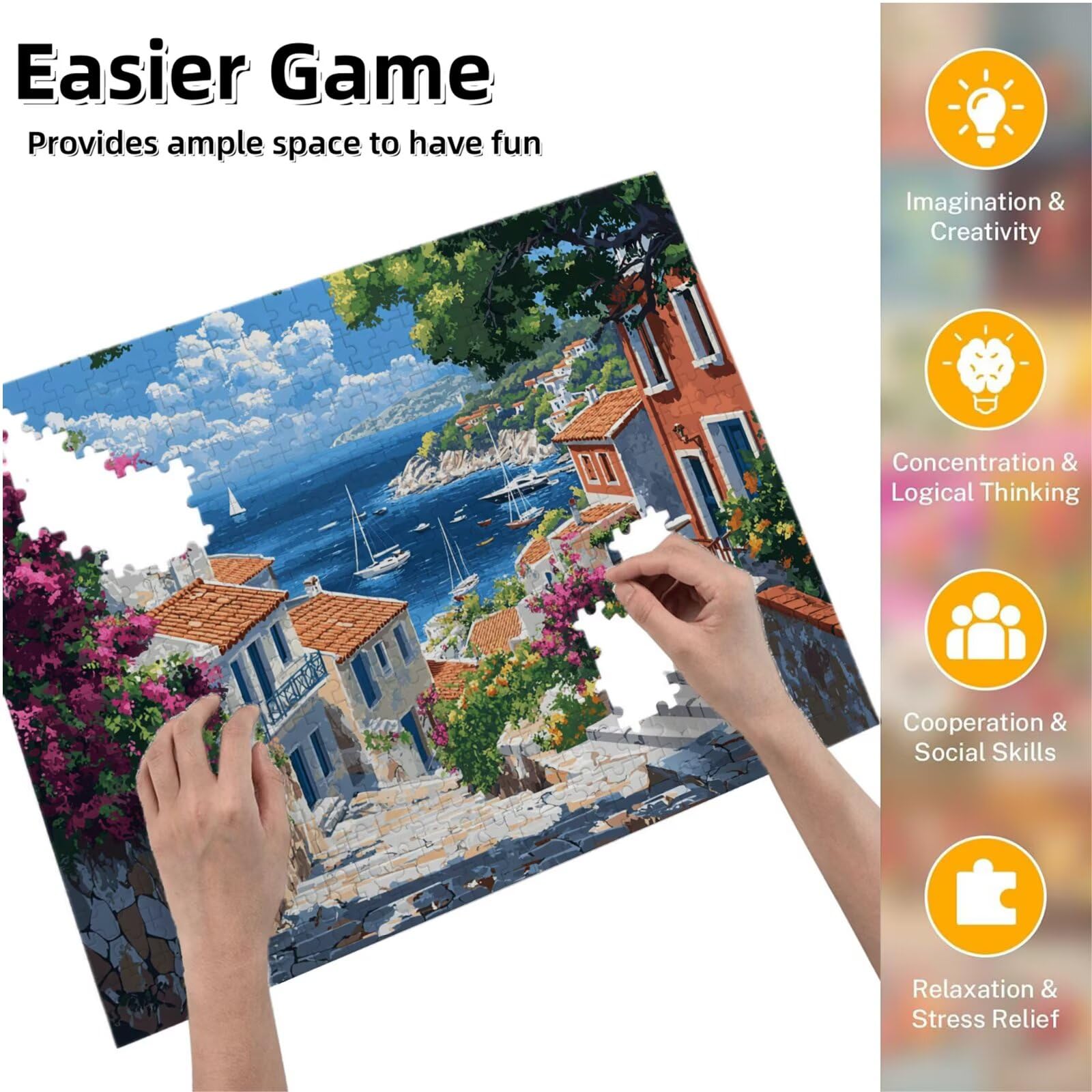 4000 Teile Puzzle für Erwachsene Schwieriges Kunst Puzzle zur Entspannung Meditationspuzzle,Abstrakte Landschaft,Holzpuzzle,Magnetfolie Wanddekoration,Geschenk Erwachsene Am Meer Kleine Stadt 1 K0F-99