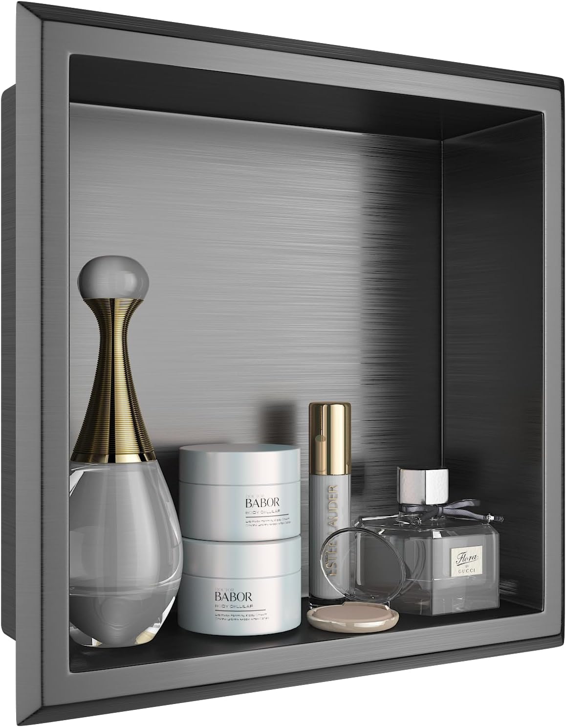 Arausk Shower Niche Black, 12" x 12" No Tile Needed