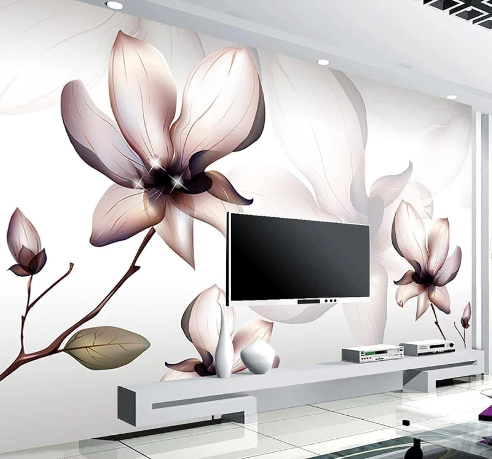 XLMING Minimalist Three Dimensional Beautiful Flowers Art 3D Wallpaper Silky Texture Home Study Office Grey Dining Room Sofa Bedroom Living Room TV Backdrop-350cm×256cm