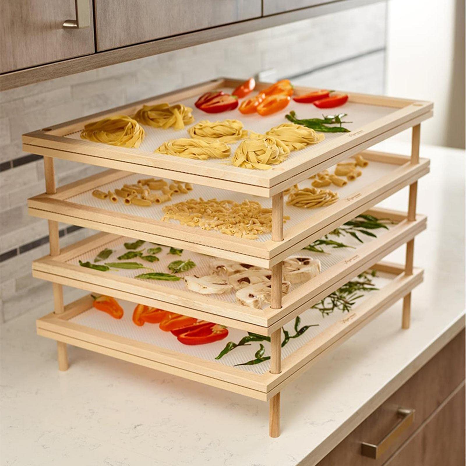 Stapelbarer Spaghetti Aus Holz, 2 Lagig, für Gemüse, Fisch Und Mehr