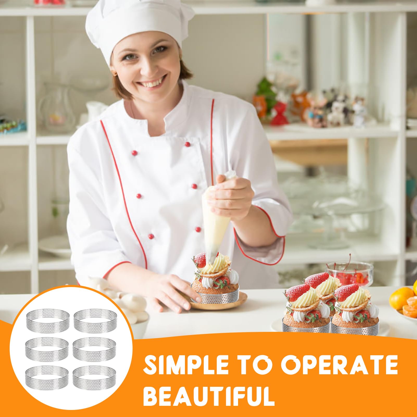 Stampo Crostata 6 Cerchi Microforato In Acciaio Inox – Teglia Tonda 8x2 Cm Per Torte E Mousse Monoporzione