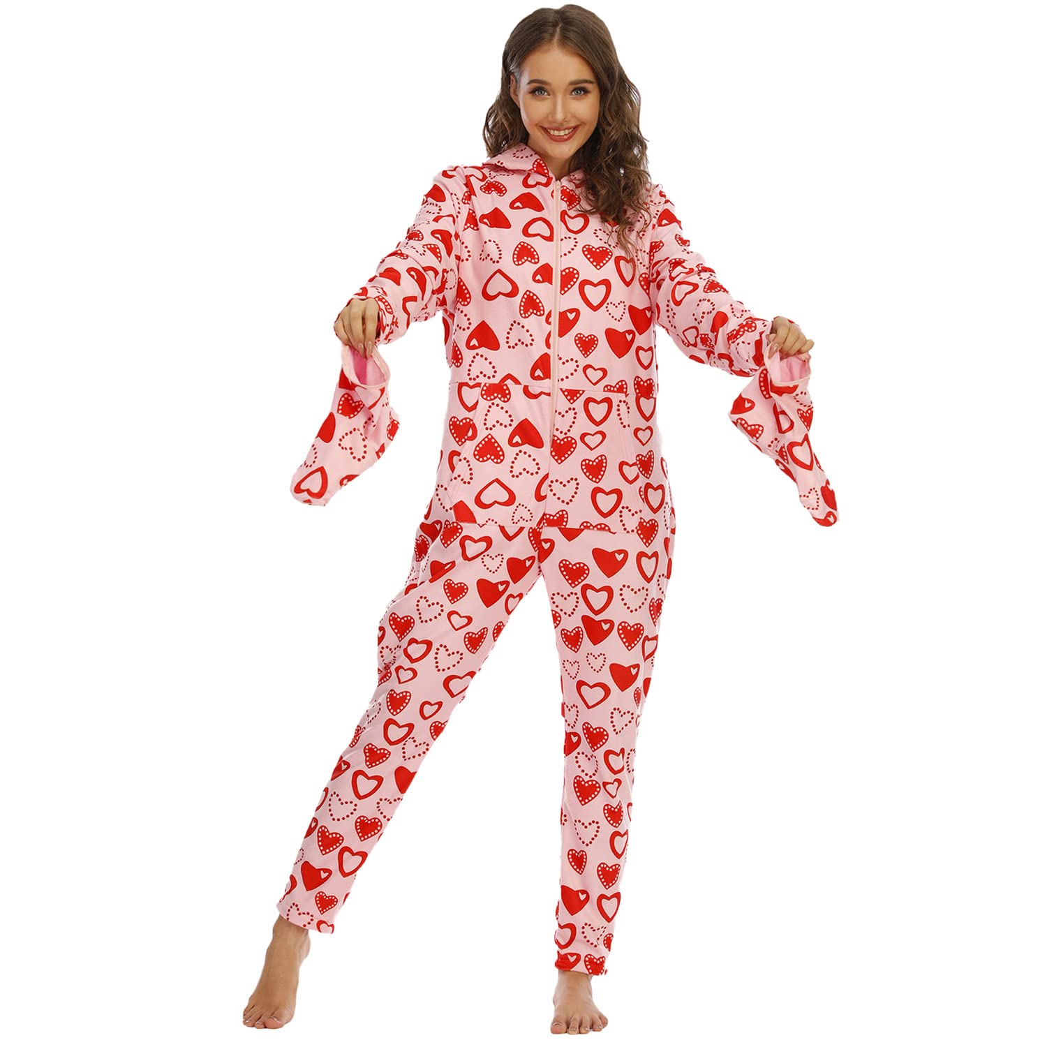 Tuta Pigiama in Pile Donna Con Cappuccio Autunno Inverno Caldo Grandi Taglie Onesies Abbigliamento Interno Un Pezzo Per La Casa Peloso Con Cerniera Regolare, grigio, S