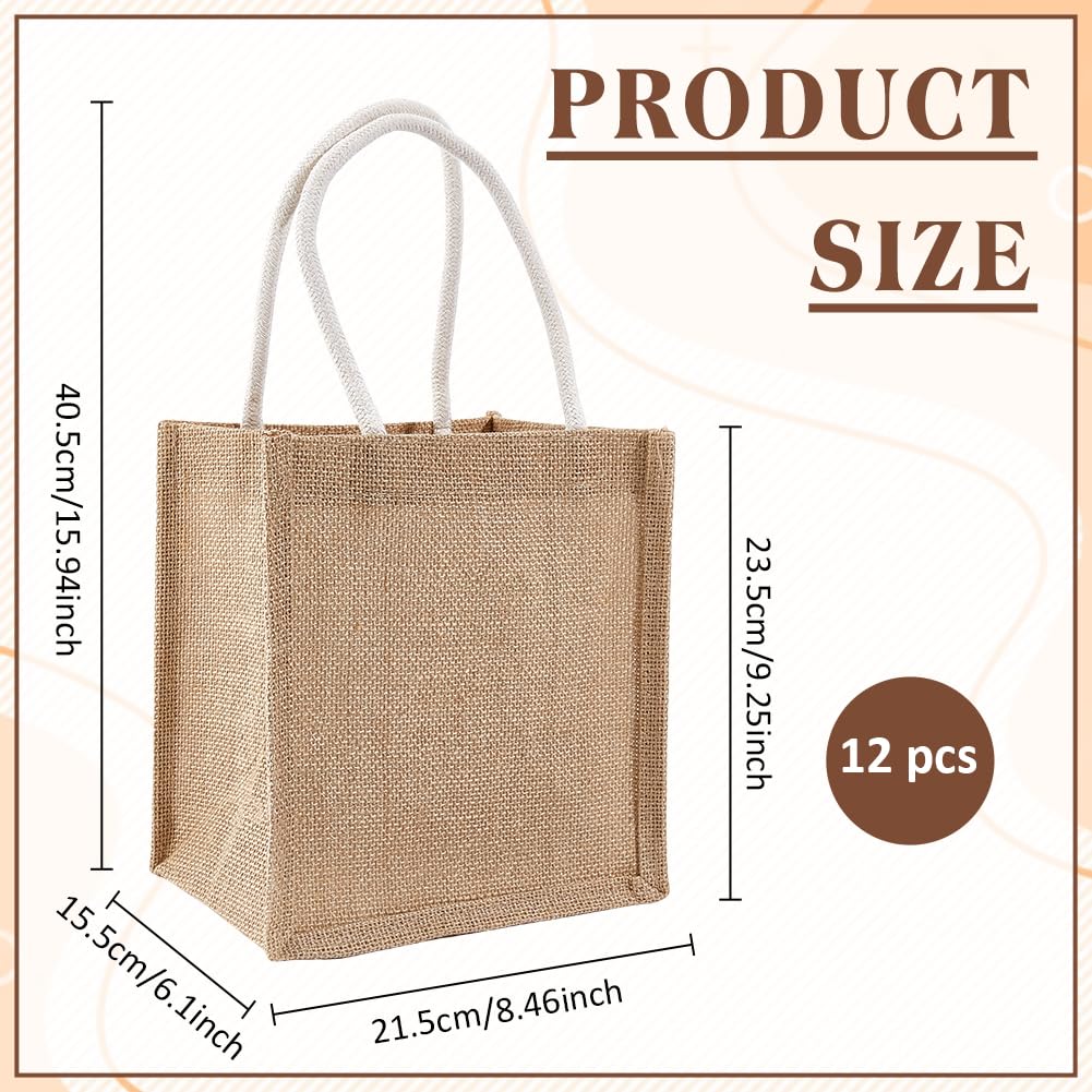 BENECREAT 12 mini bolsas de tela de yute con asa, bolsas de yute de lino natural, reutilizables, para bodas, día de la madre, fiestas