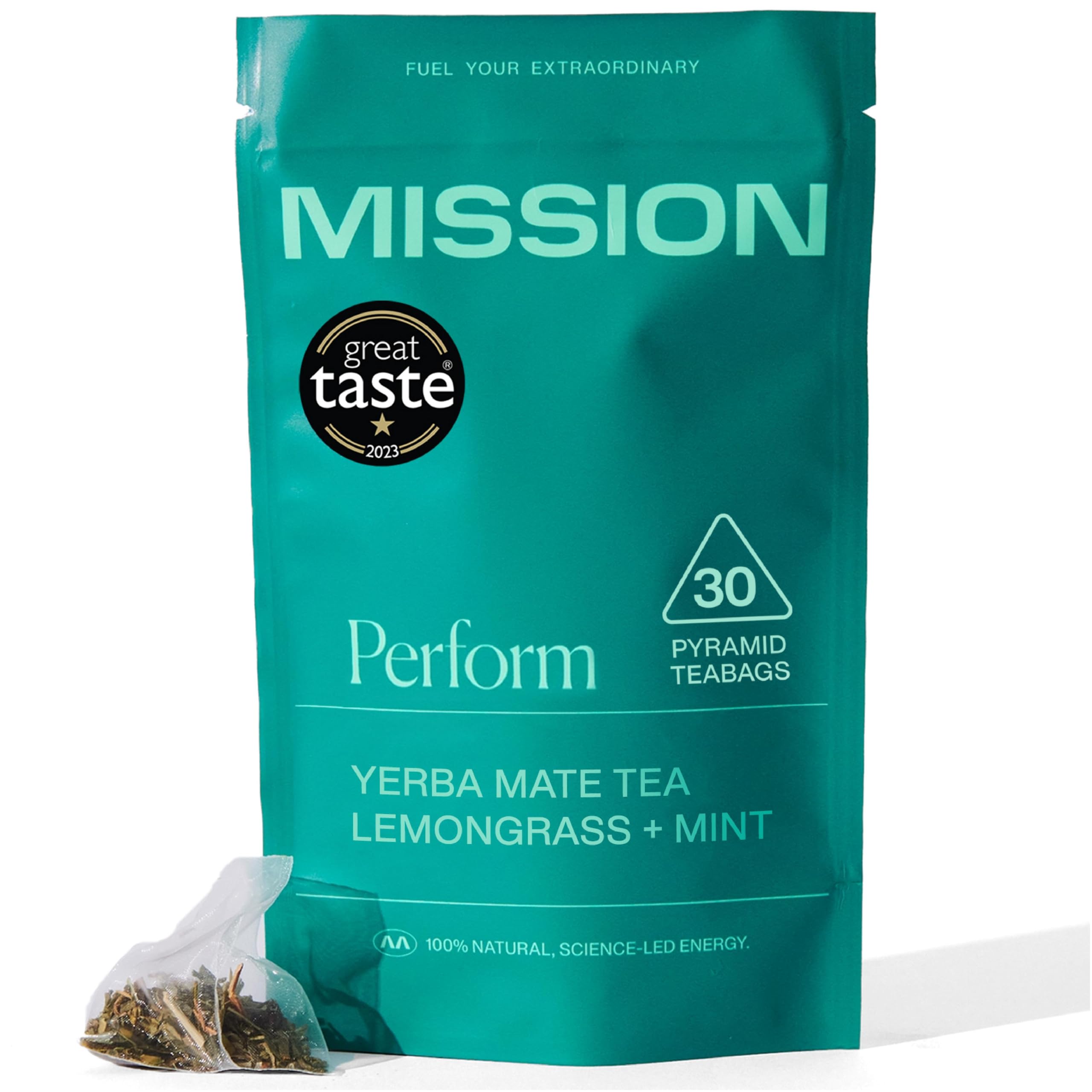 MISSION - Perform Tea - Yerba Mate Tea with Lemongrass & Mint - Sustained Energy & Performance - 30 Pyramid Tea Bags