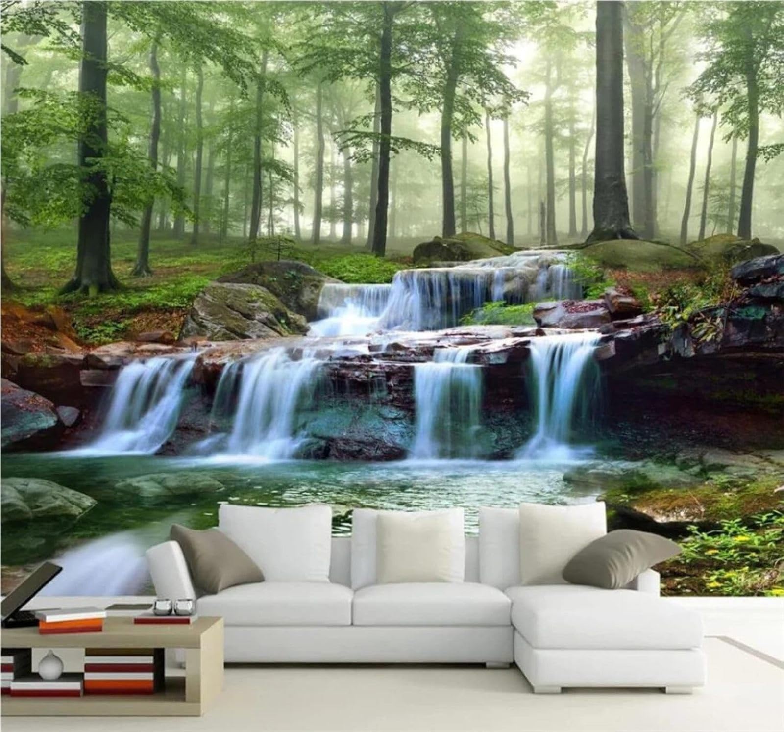 Xlming 250Cm×170Cm(B×H) Fresh Plants Stream Waterfall Natural Scenery 3D Wallpaper Premium Textured Silk Study Dining Living Room Bedroom Sofa Tv Wall Easy Install-250Cm×170Cm