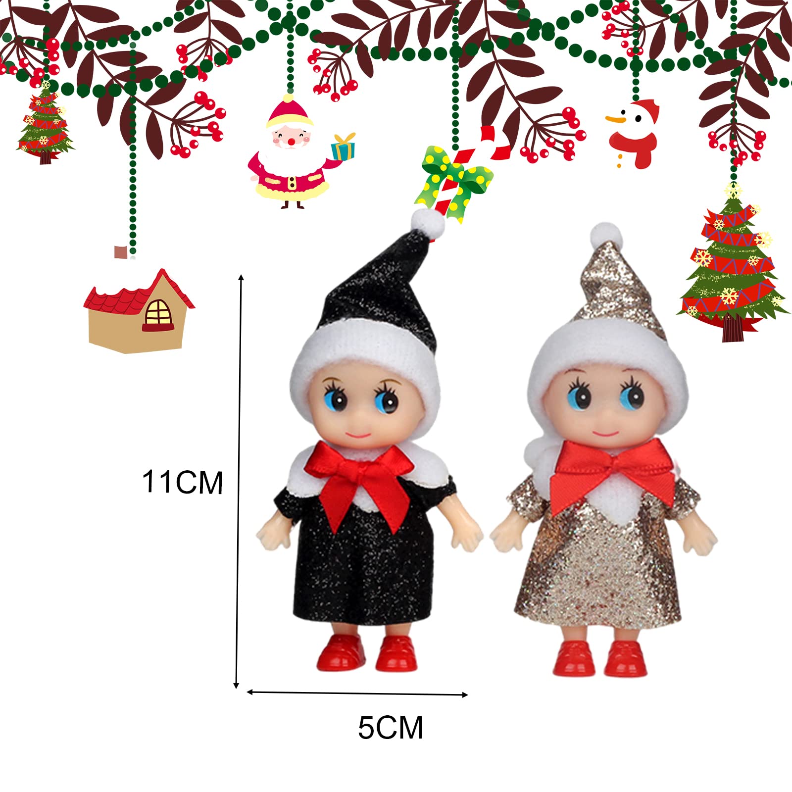 POPOYU Lot de 2 mini poupées elfes de Noël, accessoires pour jumeaux, petits elfes de Noël, jouets fantaisie pour filles, cadeaux de Noël et de Nouvel An, calendrier de l'Avent