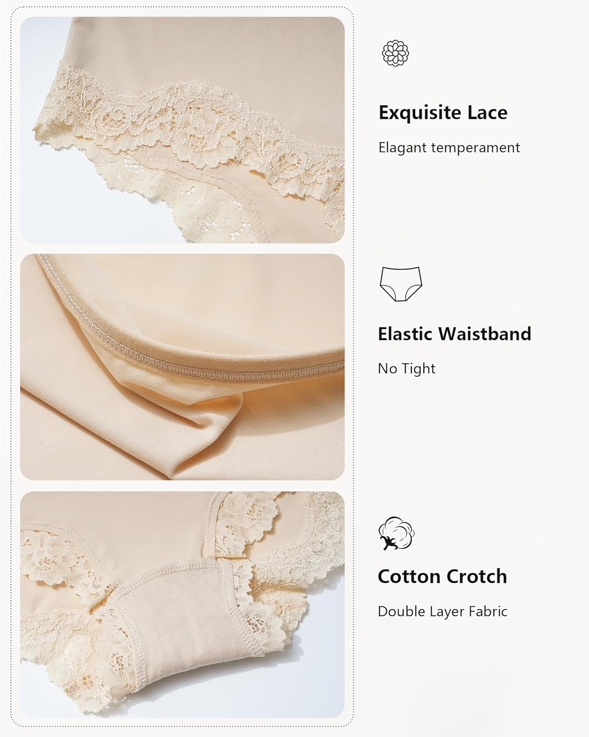 LEVAO Boy Shorts Underwear for Women Lace Full Covreage Boxer Briefs Pantie 5 Pack S-XL - Image 3