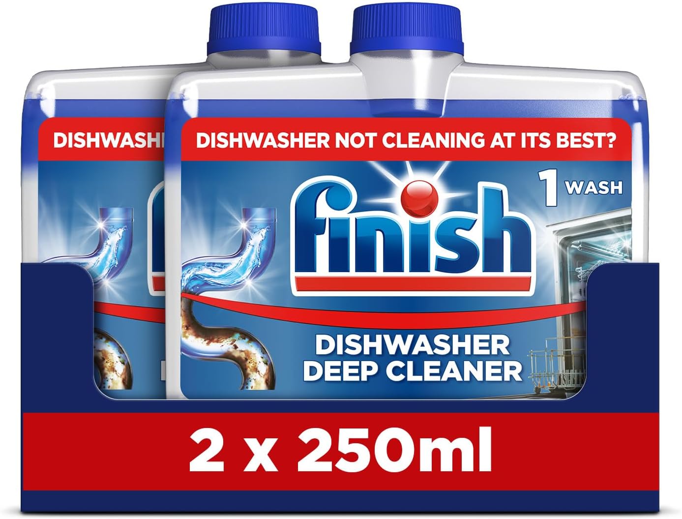 Dishwasher Cleaner, Fresh Scent, 500ml (250ml x 2 pck), Removes Grease, Limescale and Dissolves Clogs, Fights Odour for a Cleaner Hygienic Dishwasher Machine