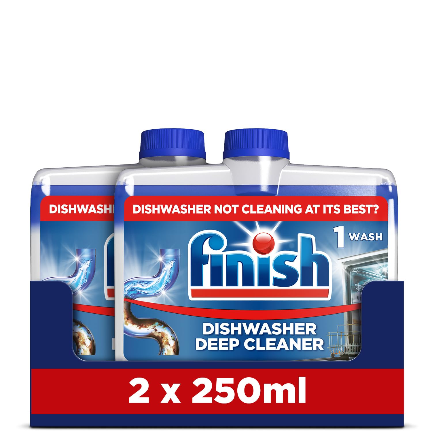 Finish, Dishwasher Cleaner, Fresh Scent, 500ml (250ml x 2 pck), Removes Grease, Limescale and Dissolves Clogs, Fights Odour for a Cleaner Hygienic Dishwasher Machine