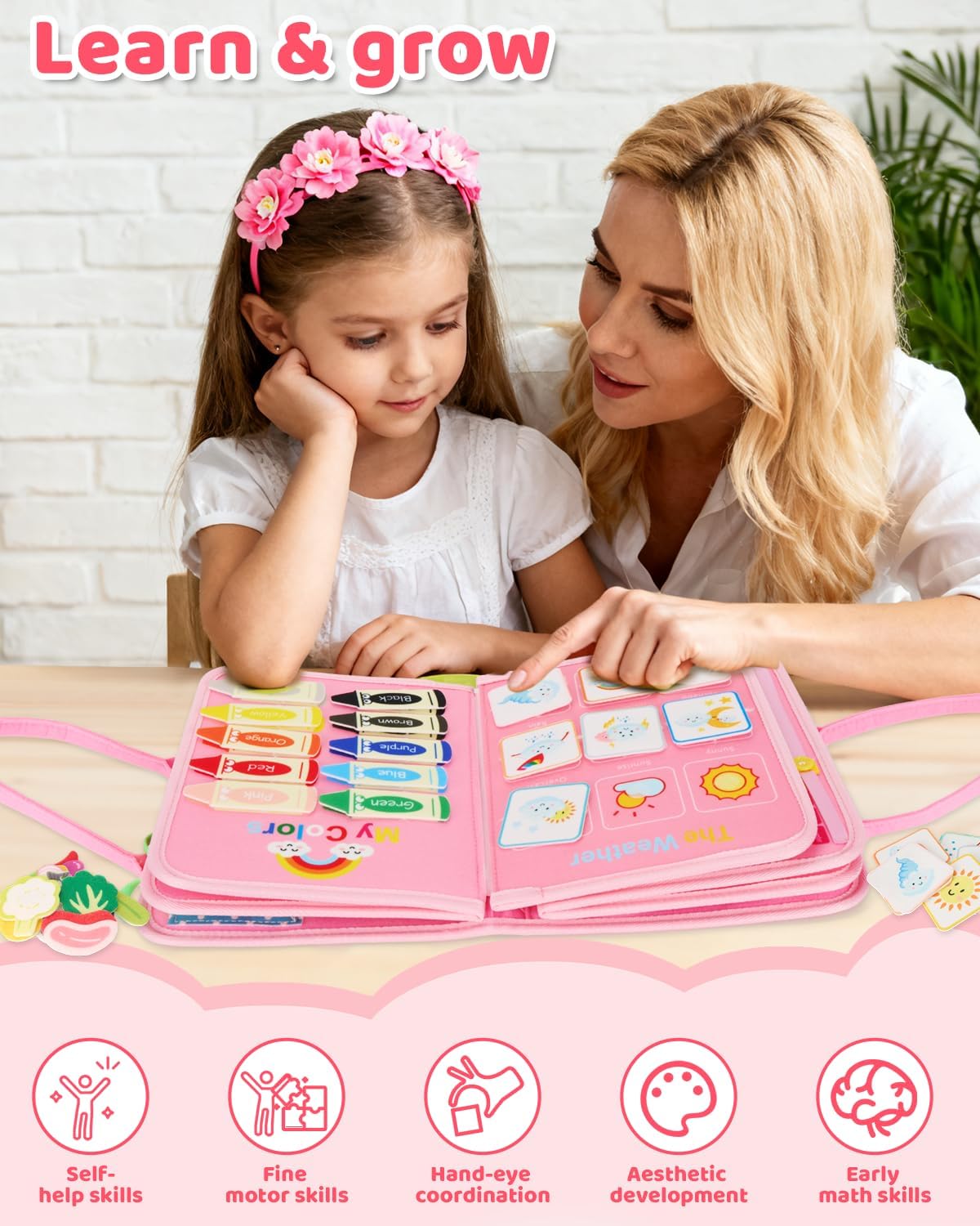 13-Page Baby Busy Book for Toddlers 1-3, Montessori Busy Board Toys for Toddlers 2 3 4 Year Old Boys & Girls, Educational Activities to Learn Fine Motor Skills, Portable Travel Toys for Airplane & Car - Image 5