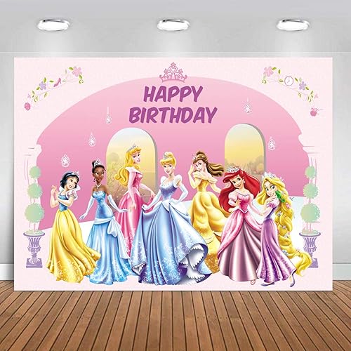 Miniatura 1 de Fondo de vinilo para fotografía de princesas de Disney de 7 x 5 pies para decoración de fiesta de cumpleaños de niños
