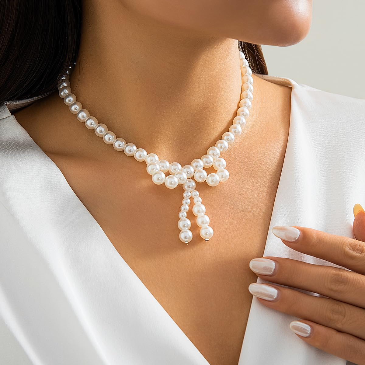 Gargantilla con lazo, cuentas blancas y negras, eslabones, joyería bohemia de playa para mujer