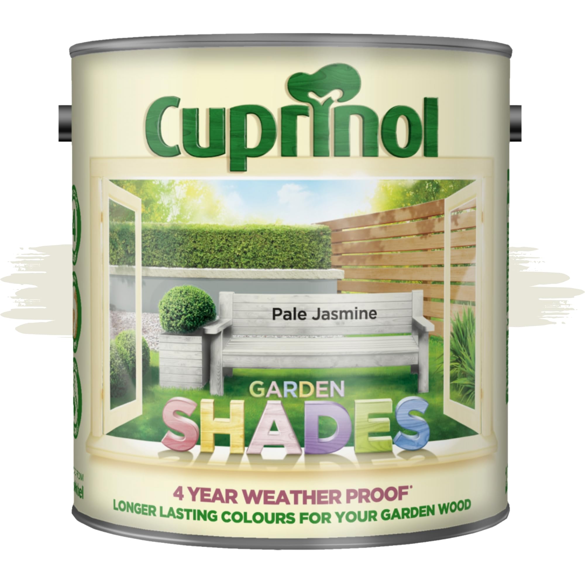 AOC24 Garden Fence Shade Paint - Exterior Wood Paint for Sheds, Fences - Water-Based, Quick Drying 1 Hour - Use on Wood, Terracotta, Stone, Brick - Outdoor Garden (Pale Jasmine, 2.5 Liters)