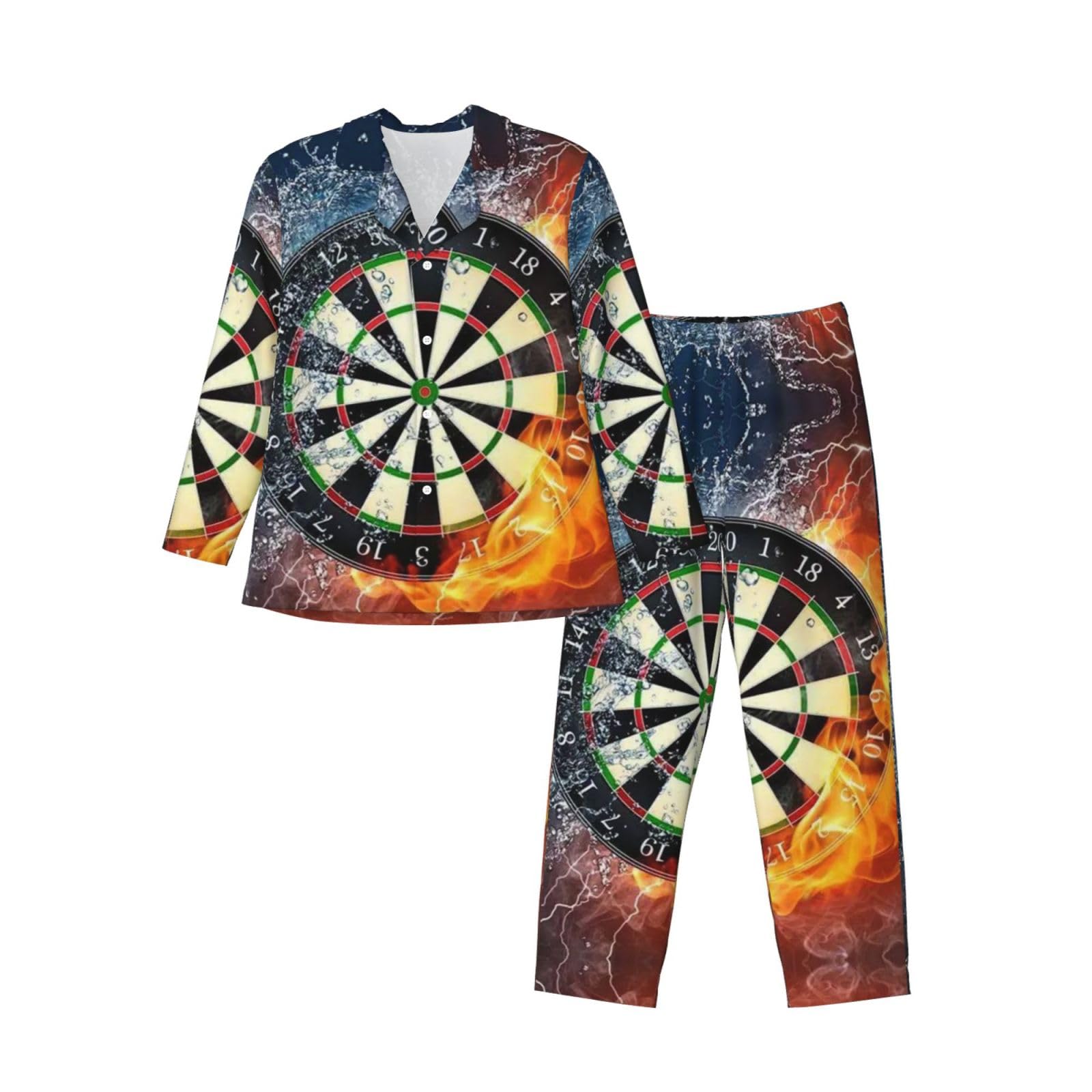 Pocuk Men's Black Dart Board Long-Sleeved Pajama Set Loungewear Leisure Loose Nighttime Sleep Relax