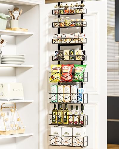 HapiRm Organizador de despensa para puerta  Organización y almacenamiento de despensa de metal de 8 niveles con 8 cestas ajustables, fácil de