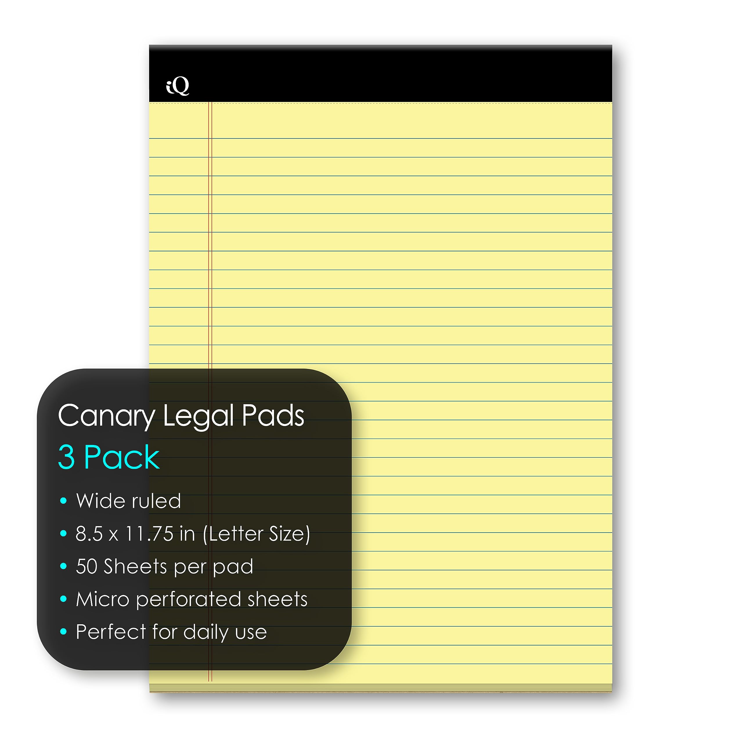 iScholar iQ Legal Pads, Kanarienvögel, breit liniert, 21,6 x 29,8 cm, 50 Blatt pro Block, 3 Blöcke (98113)