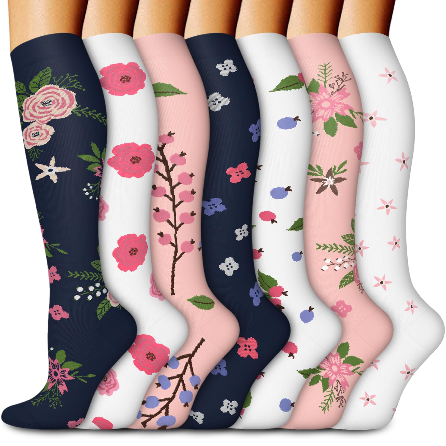 ACTINPUT Kompressionsstrümpfe Damen und Herren,7 Paar Kniestrümpfe Stützstrümpfe kompressionssocken Compression Socks Laufstrümpfe für Flug,Sport,Reisen, Radsport, krankenschwester