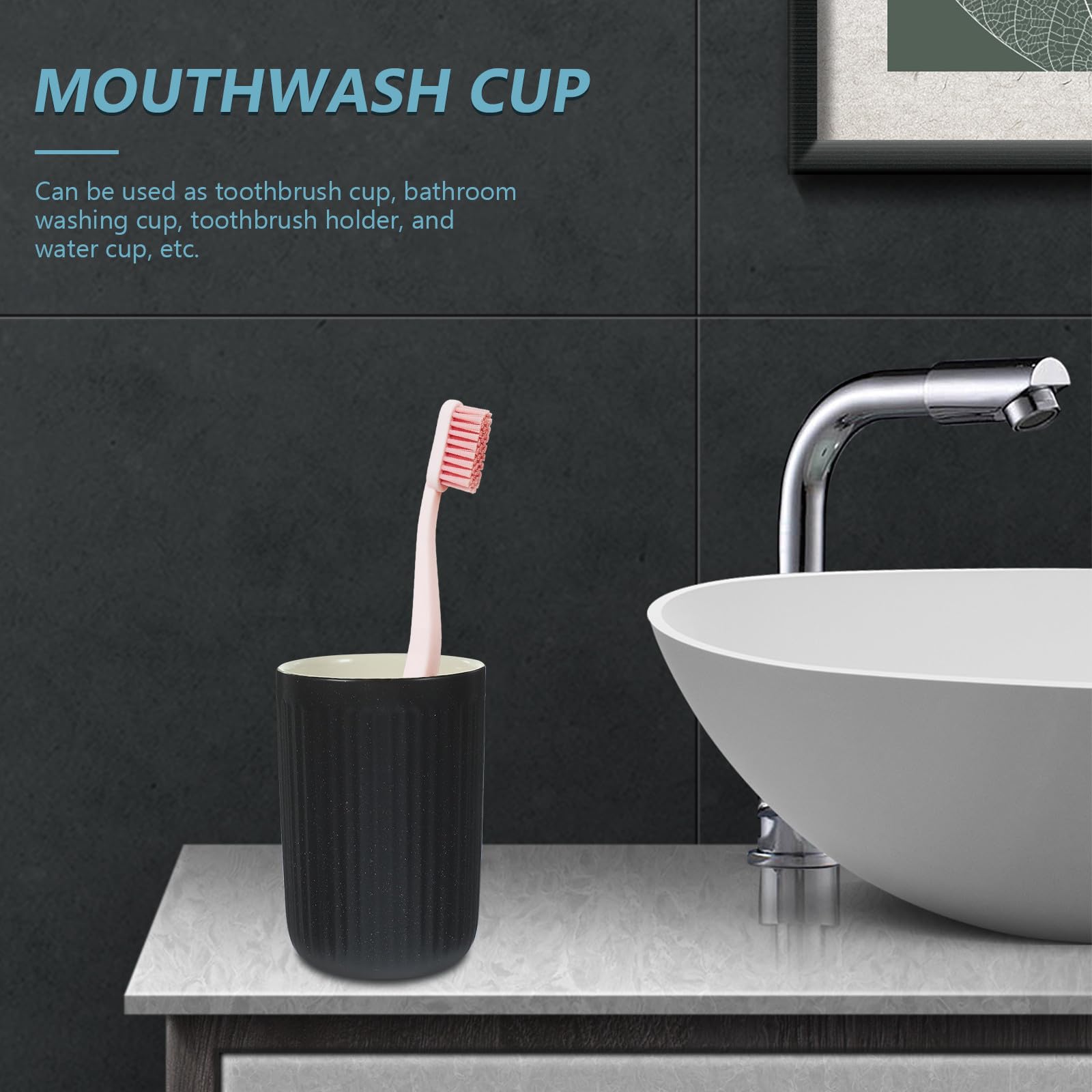 YARNOW Vasos para Cepillos de Dientes y Cómodo Juego de 2 de Cerámica Negra de 300ml, Fácil de Limpiar para Uso Hogar o Camping