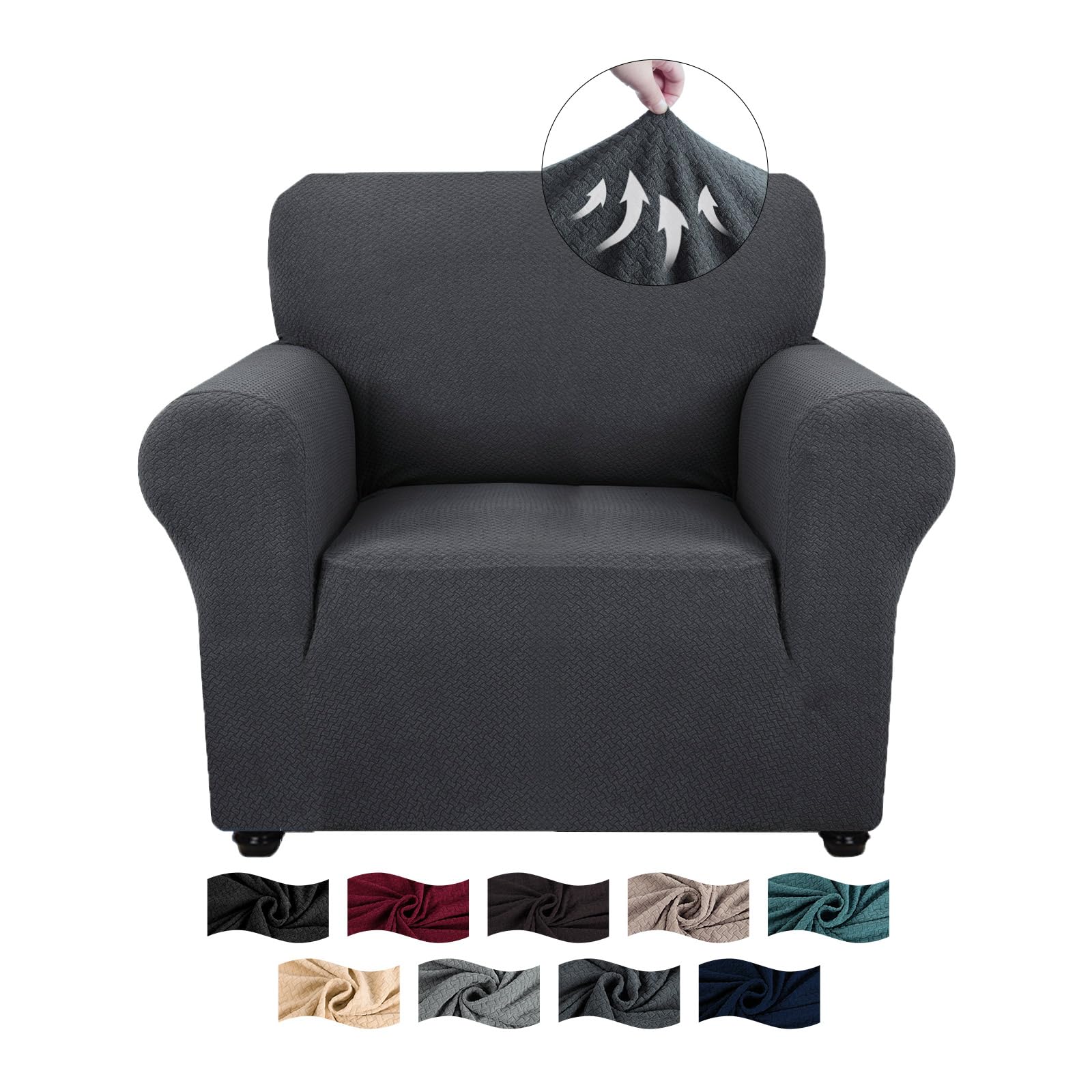 CYCMACO Copridivano 1 Posto Con Braccioli, Copridivani Elasticizzato Antiscivolo, Universale Moderno Copripoltrona Antigraffio, Sofa Cover Antimacchia, Lavabile In Lavatrice, Grigio scuro