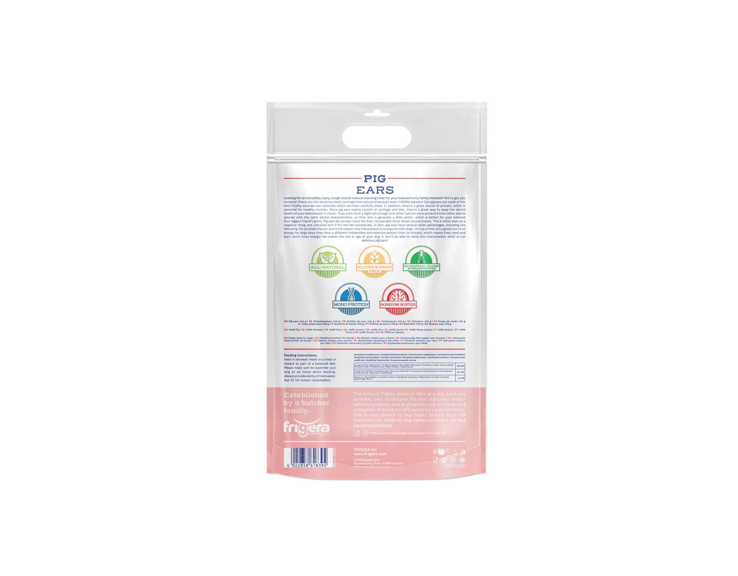 Frigera Oreilles de Porc 750g – Friandises Naturelles et Riches en protéines pour Chiens, Snacks de qualité sans additifs