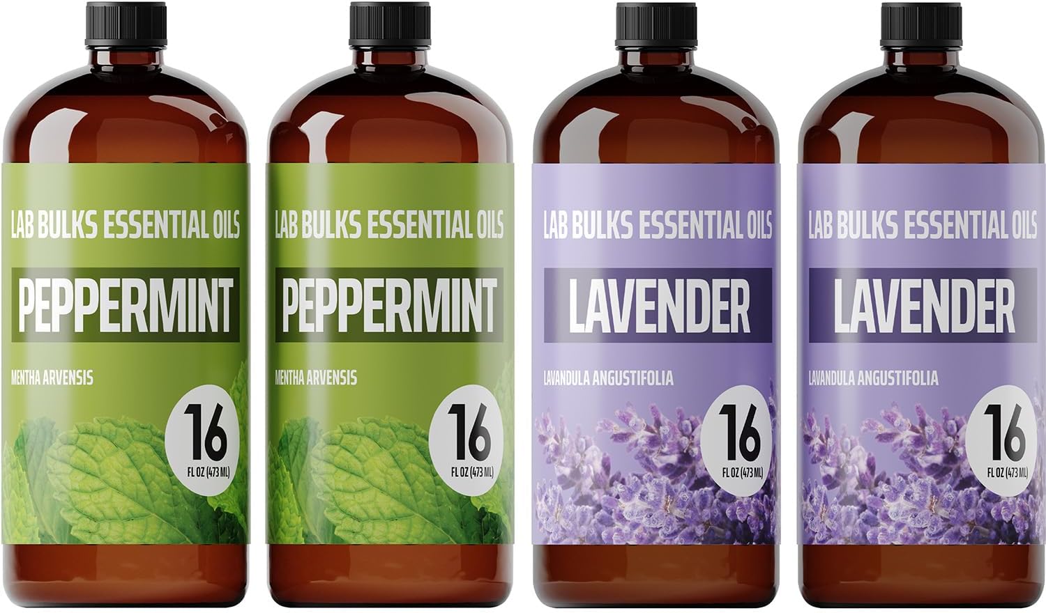LAB BULKS ESSENTIAL OIL - Bundle of Peppermint and Lavender Essential Oils, 16 oz Bottles, for Diffusers, Home Care, Candles, Aromatherapy