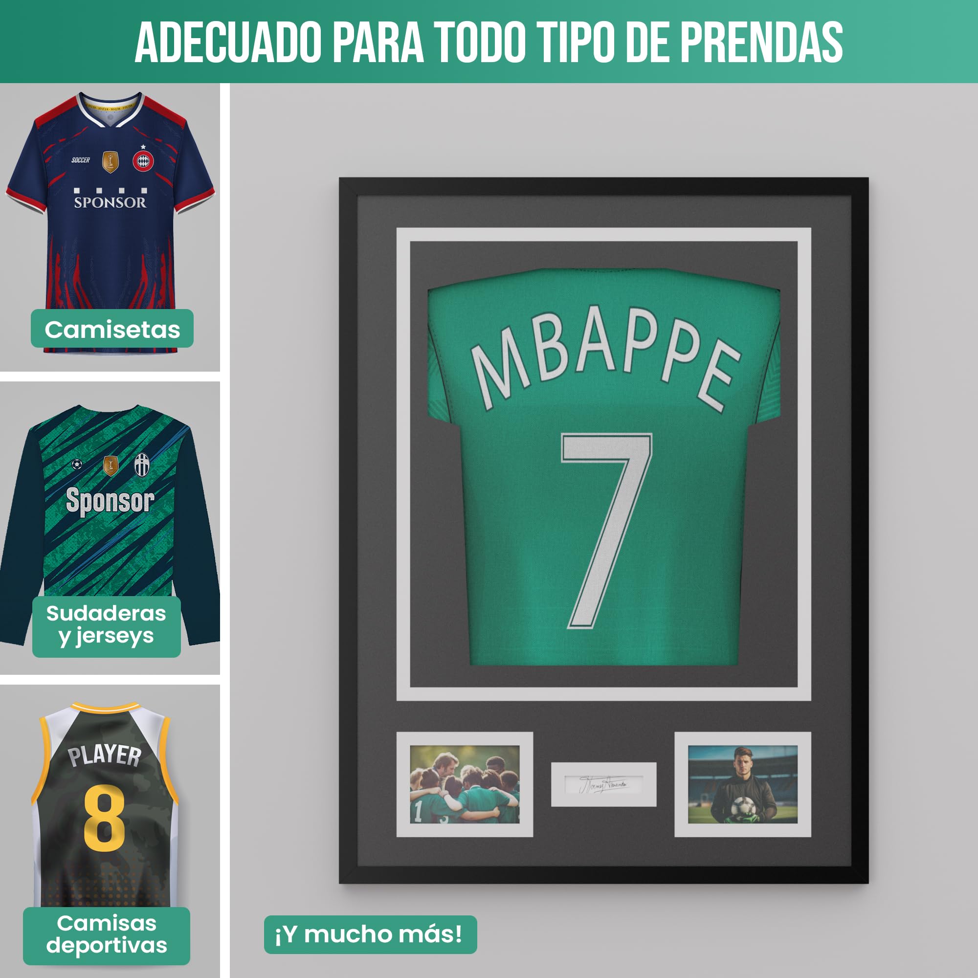 Avalo Marco de objetos de aluminio – Camiseta de fútbol – Marco 3D Box Frame – 60 x 80 cm – Negro