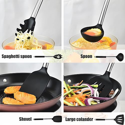 Miniatura 4 de NTVKID Juego de utensilios de cocina de silicona kit de herramientas de cocina de acero inoxidable de 15 piezas con soporte espátula cucharón