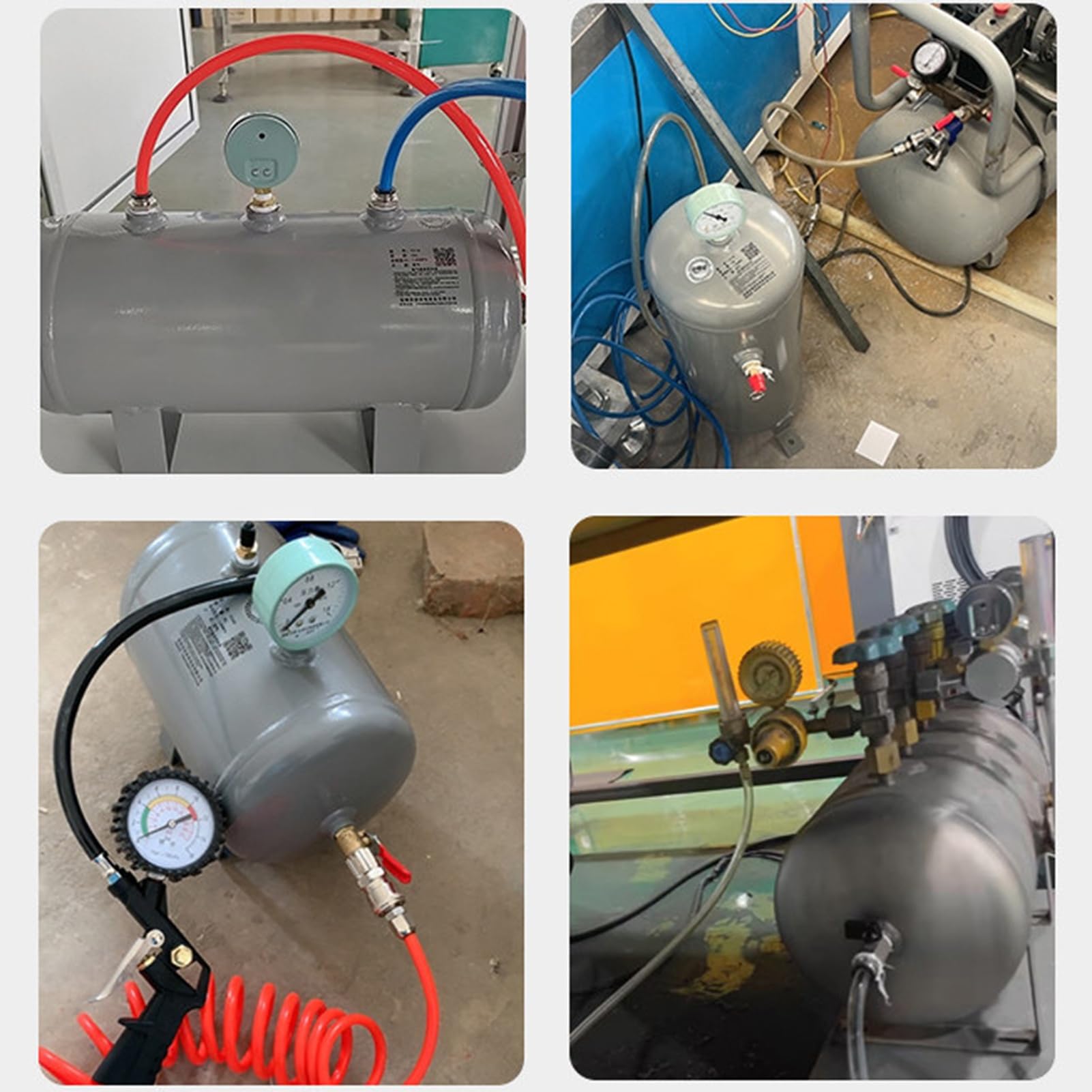 Zbiornik do Kompresora Poziomy Zbiornik Powietrza z Złączkami, Pojemnik na Sprężone Powietrze 1 3 5 8 16 20 40 Gal, Kompresor ze Stali Węglowej(3L/0.79Gal(Style A))