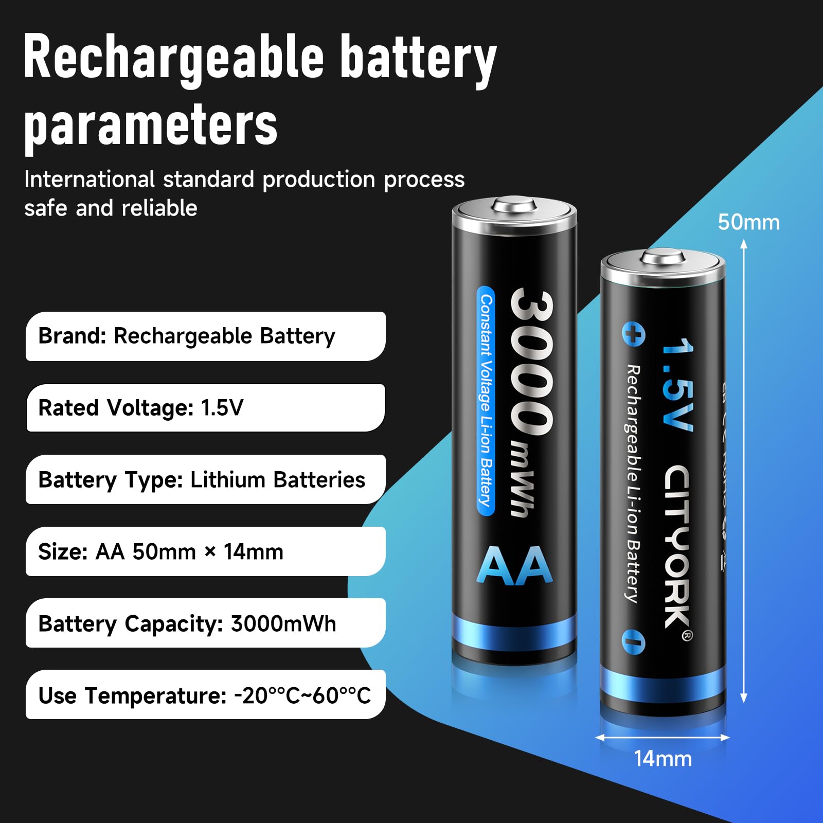 CITYORK AA Akku 3000mWh 12 Stück 1.5V Wiederaufladbare Lithium Batterien mit Akkuboxs Geringe Selbstentladung