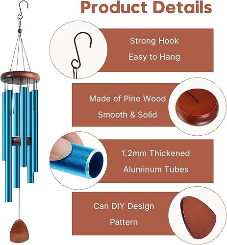 Miniatura 3 de Las campanillas de viento grandes de aluminio de 37 pulgadas crean un ambiente zen sereno para jardines y patios al aire libre, diseño clásico con