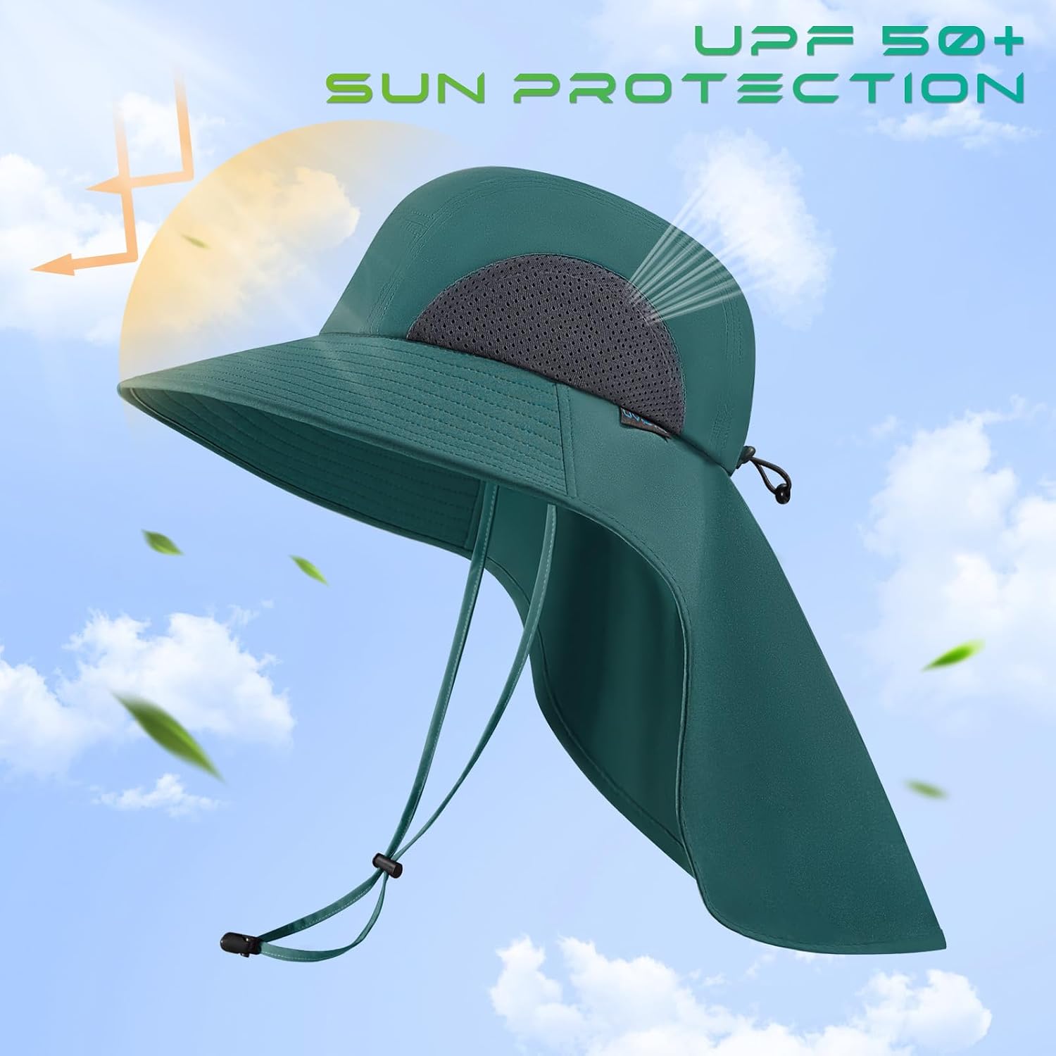 UPF 50+ Foldable Sun Hats Wide Brim with Large Neck Flap for Men Women UV Protection Gardening Fishing Beach Hat