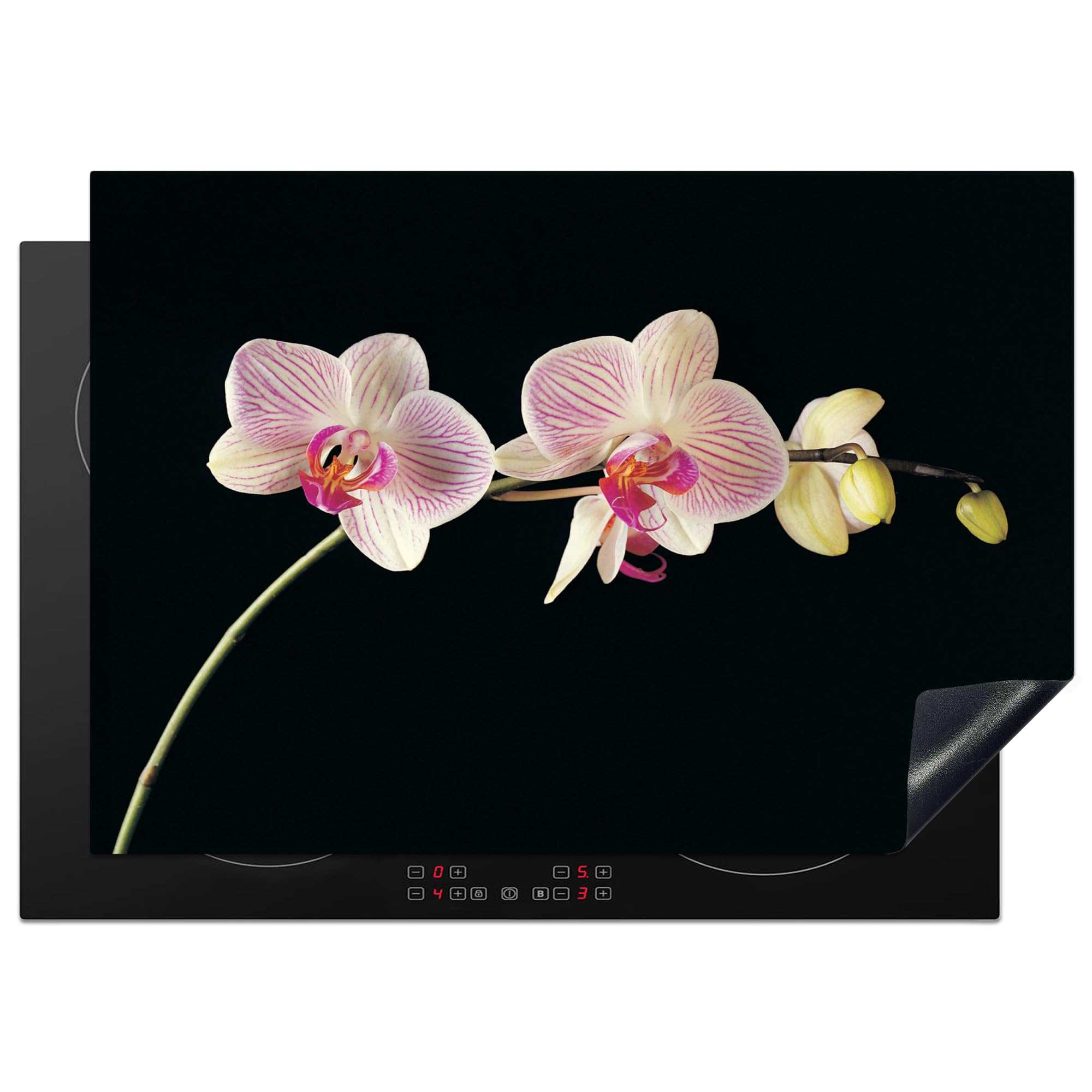KitchenYeah© Induction Hob Cover Protector Mat 20.5"x29.5" / 75x52 cm Kitchen Universal Ceramic Covers for Electric Cookers Vinyl Orchid - Flowers - Black - Pink - Buttons