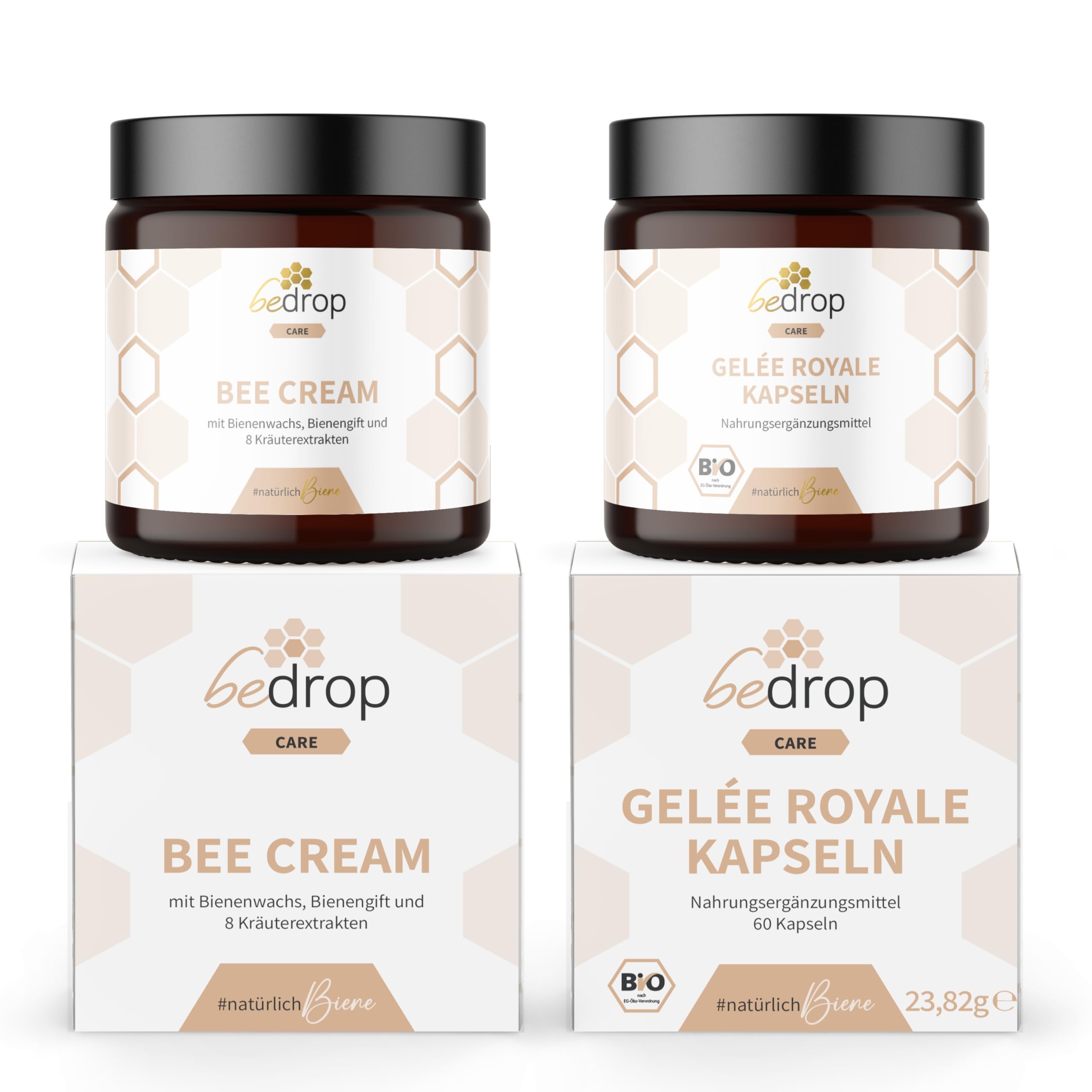 bedrop Wohlfühlset | Bee Cream (Bienengiftsalbe) 100g + Gelée Royale Kapseln 60 Kapseln, reich an Biotin, Folsäure & mehr