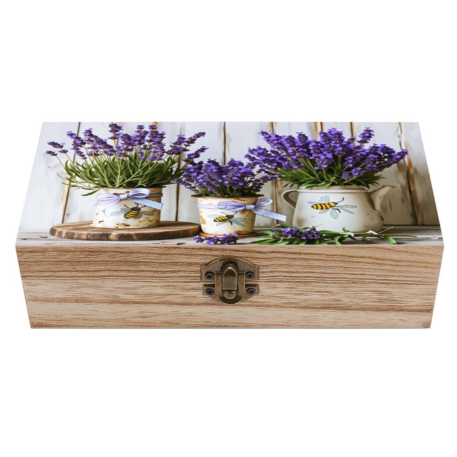 asbwuo Purple Flower Vintage Wooden Keepsake Box